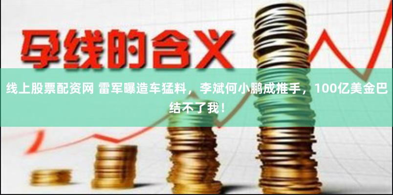 线上股票配资网 雷军曝造车猛料，李斌何小鹏成推手，100亿美金巴结不了我！